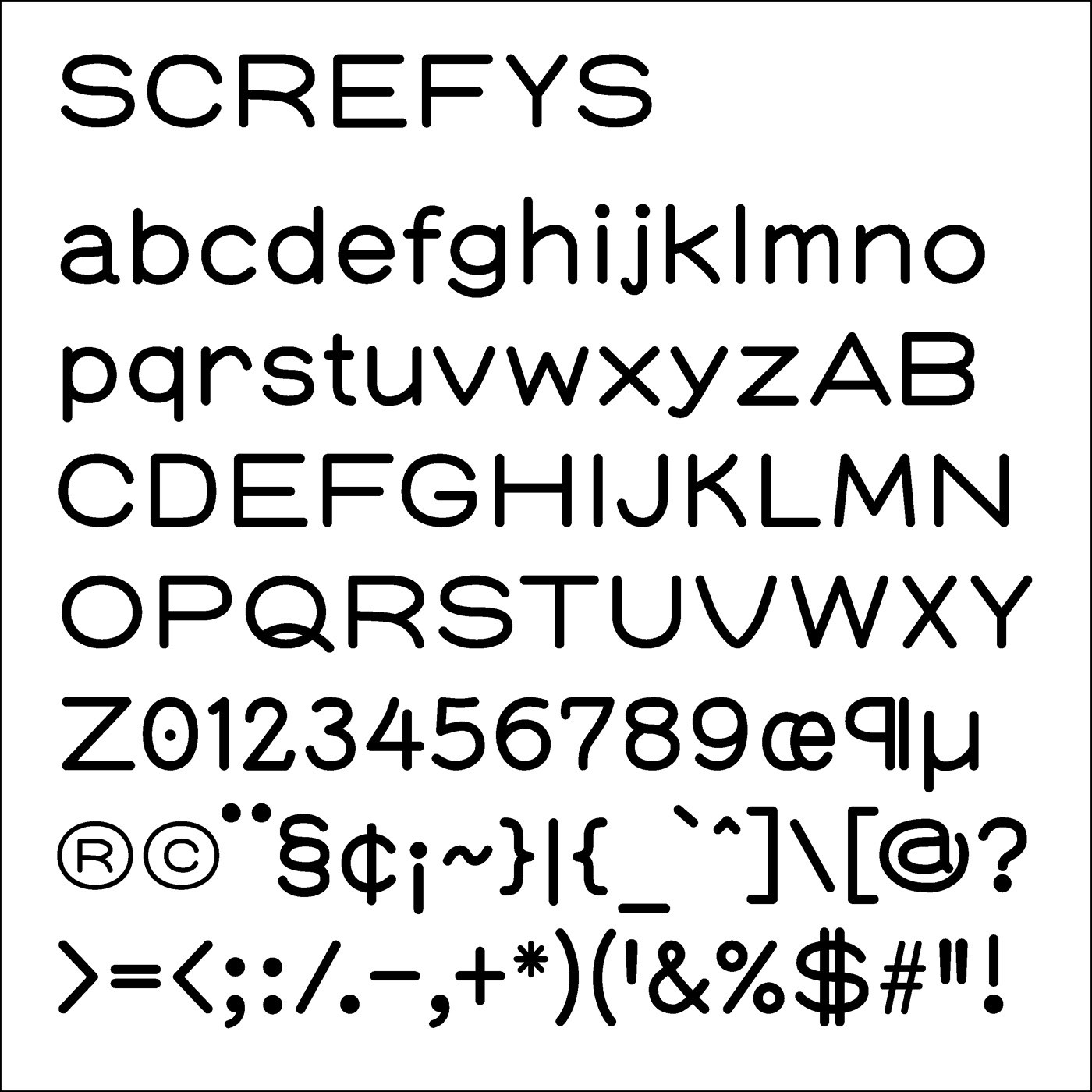 Screfys typeface designed by Thomas Bush